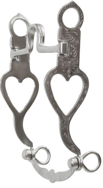 Showman™ stainless steel bit with fully engraved silver and open heart on 8.5" cheeks. Stainless steel 5.25" high mouth piece and engraved silver slobber bar.