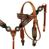 Showman® Navajo embroidered headstall and breast collar set.