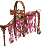 Showman ® Pink fringe headstall and breast collar set.