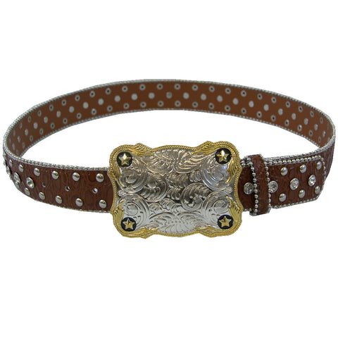 WOW Brown Leather Belt with Crystals