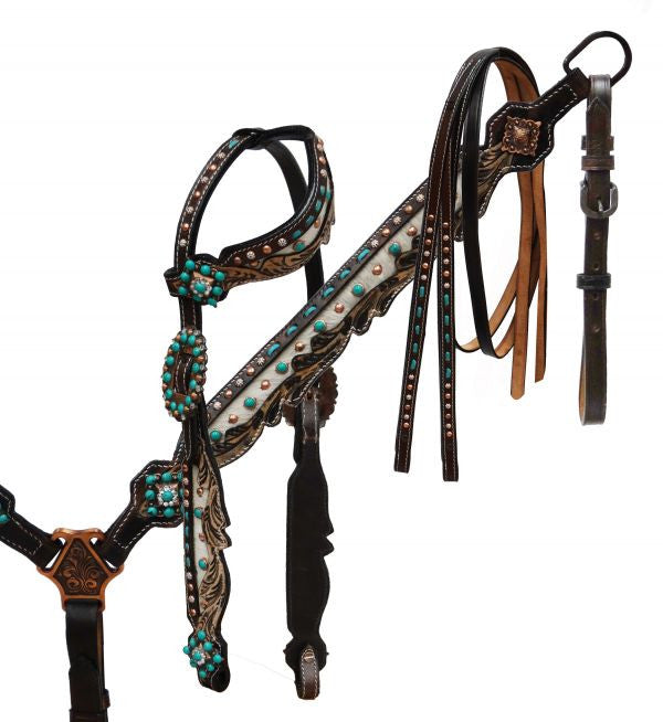 Showman ® Hair on cowhide inlay headstall and breast collar.