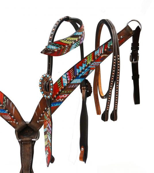 Showman ® Painted feather headstall and breast collar set.