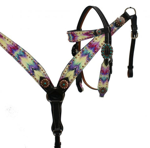 Showman® Brushed chevron print headstall and breast collar set.