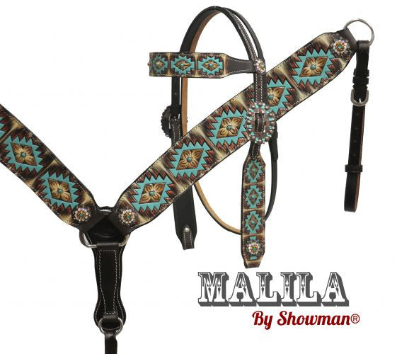 Showman® "Malila" headstall and breast collar set with Navajo diamond design.