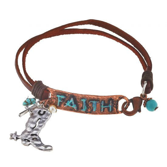 Double strand leather " Faith" bracelet.