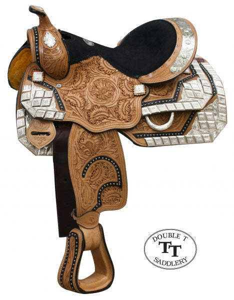 13" Double T fully tooled Youth / Pony show saddle with silver.