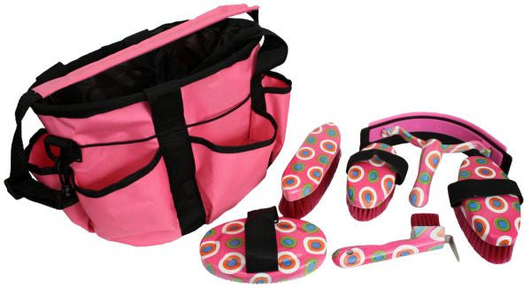 Showman 6 piece colorful dot design grooming kit with nylon cordura carrying bag.