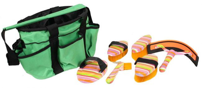 Showman 6 piece rainbow strip grooming kit with nylon cordura carrying bag.