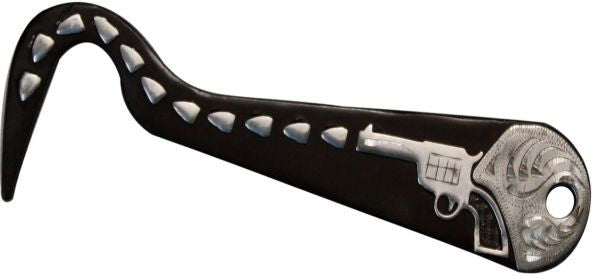 Showman™ 6" Brown steel hoof pick with silver gun and silver accents. Made by  Showman™  products.