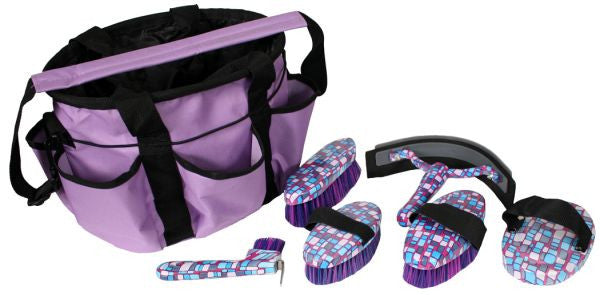 Showman 6 piece geometrical design grooming kit with nylon cordura carrying bag.