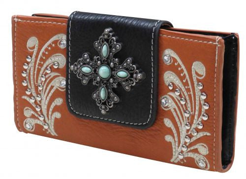 Camel PU leather wallet with sage stone cross.