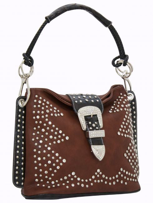 Showman Couture ™ Western style bling handbag with crystal rhinestone buckle and alligator trim.