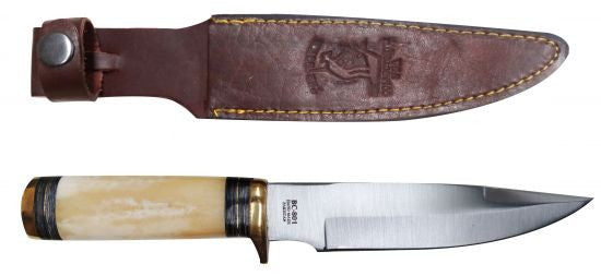 The Bone Collector™ Fixed blade knife with bone handle and leather holster