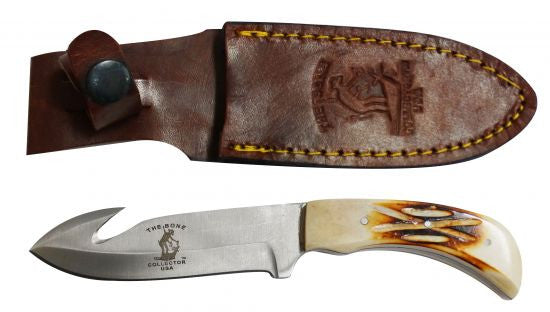 The Bone Collector™ Fixed blade knife with bone handle and leather holster