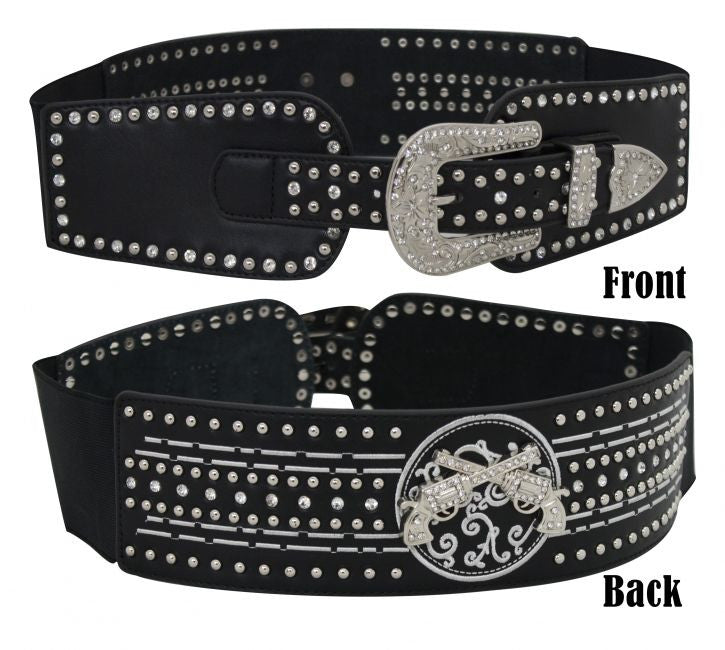 Showman Couture ™  Western bling high waist style belt with crossed guns concho.