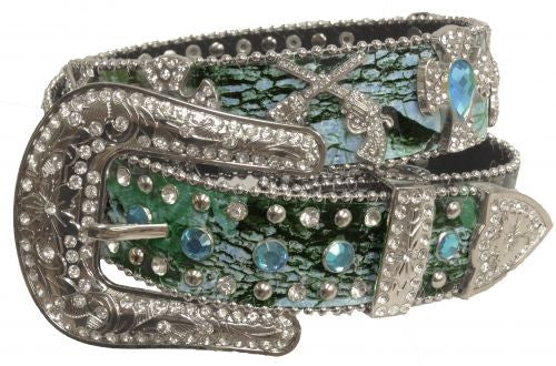 Showman Couture ™  Western style bling blue camo belt with removable buckle.