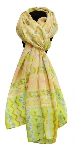 34" X 64" soft, voile scarf with lime Southwest design.