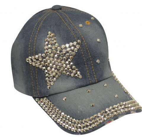 Showman Couture ™ Bling denim hat with crystal rhinestone star.
