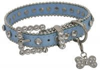 Showman Couture ™ Blue leather dog collar with crystal rhinestones.