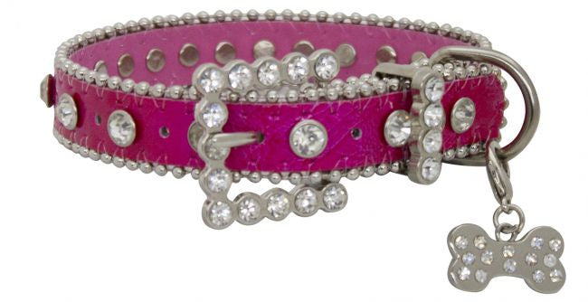 Showman Couture ™ Pink leather dog collar with crystal rhinestones.