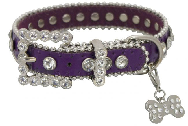 Showman Couture ™ Purple leather dog collar with crystal rhinestones.