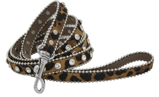 Showman Couture ™ Leopard print leather leash with crystal rhinestones.