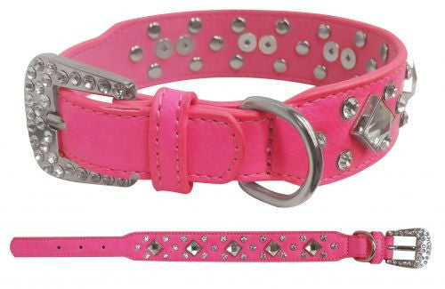 Showman Couture ™ Hot pink leather dog collar with crystal rhinestones.