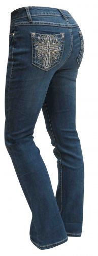 D'Mode Denim jeans with embroidered cross.