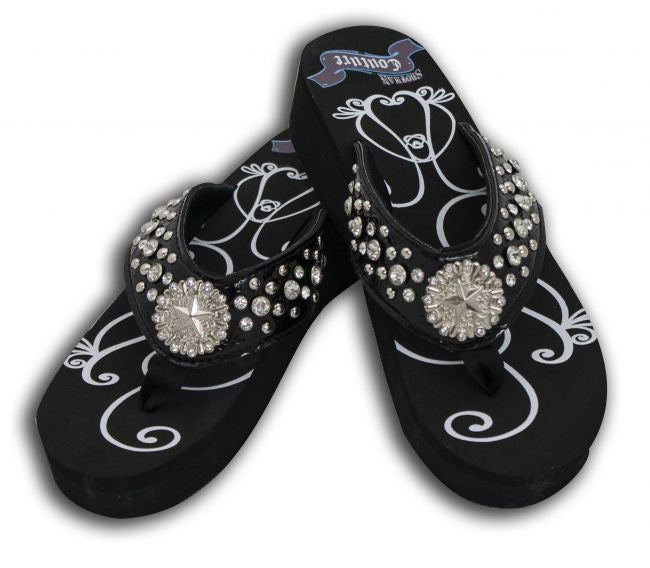 Showman Couture™ Ladies western bling flip flops with crystal star concho.