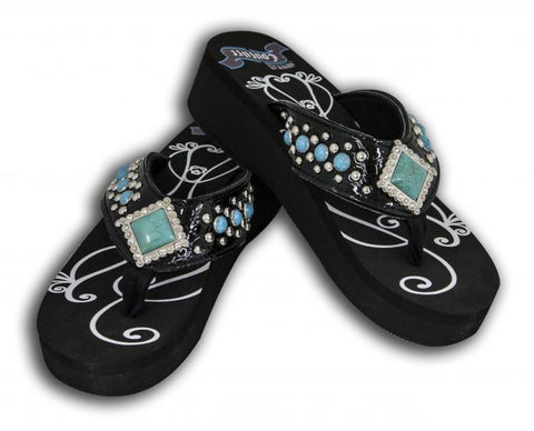 Showman Couture™ Ladies western bling flip flops with turquoise stones.