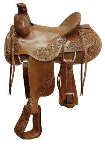 16" Circle S Hardseat roper saddle with floral tooling.