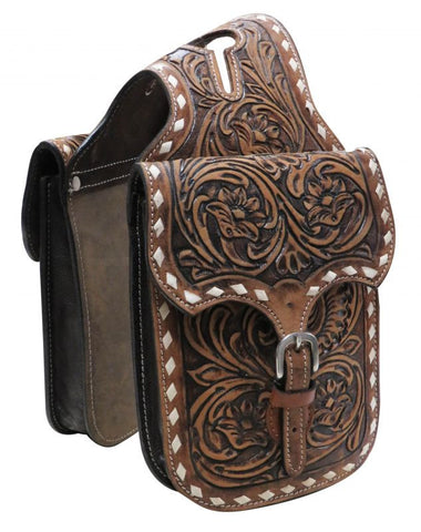 Showman ®  Floral tooled leather horn bag.