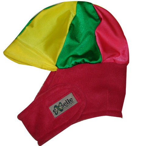 Winter Helmet Cover Red with Green and Yellow