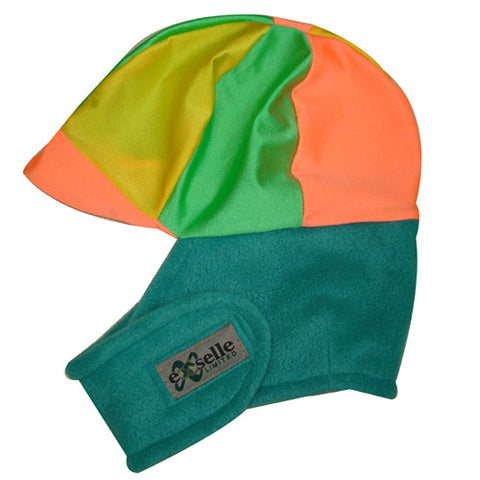 Winter Helmet Cover Teal with Orange and Yellow