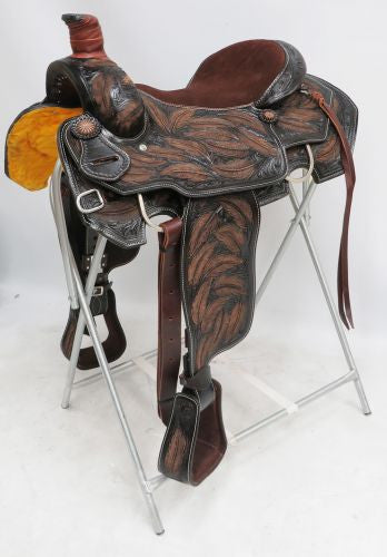 ONE OF A KIND 16" Feather tooled roper style saddle.