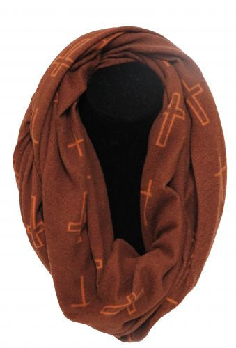 28" X 10" Cross design knit infinity scarf.