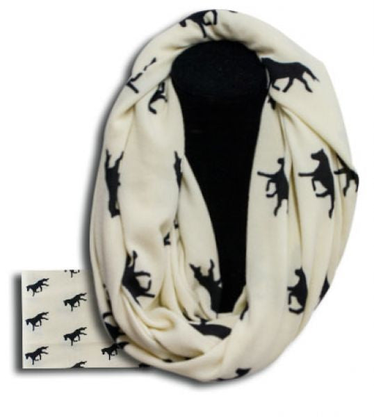 Ivory Infinity knit scarf with running horses.  60" x 10".