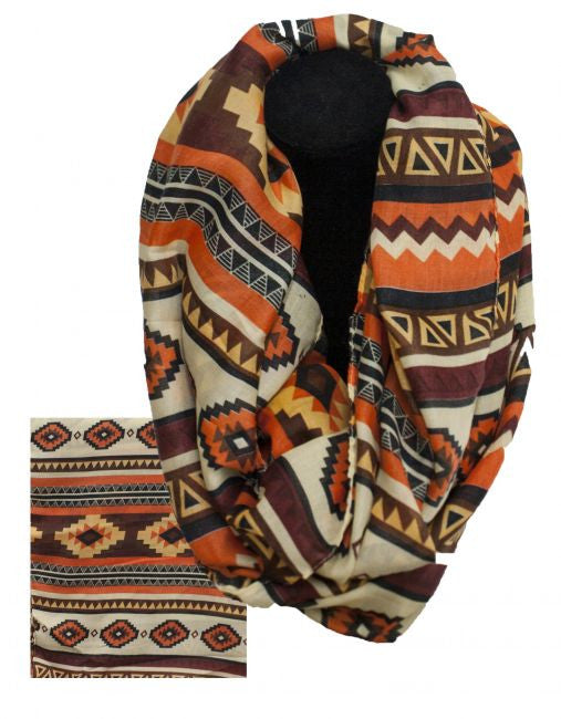 Orange navajo infinity woven scarf with Navajo design. 66" x 28".