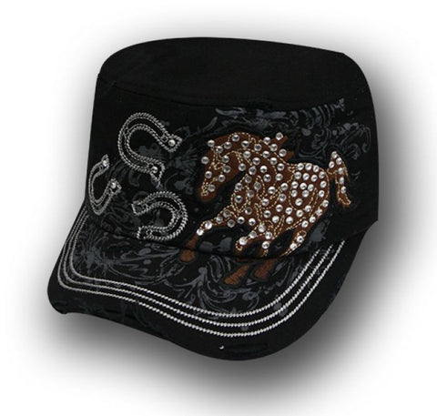 Showman Couture ™ Military Cadet Style Hat with Rhinestone Horse Design