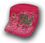 Showman Couture ™ Military Cadet Style Hat with Rhinestone Horse Design