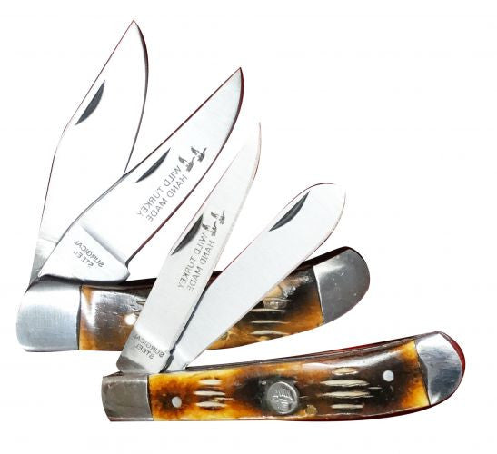 2 Piece -2 blade pocket knife set. 2 Surgical steel blades with an engraved horn handle