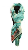 64" X 34" Oversized soft, teal voile scarf with American flag running horse design.