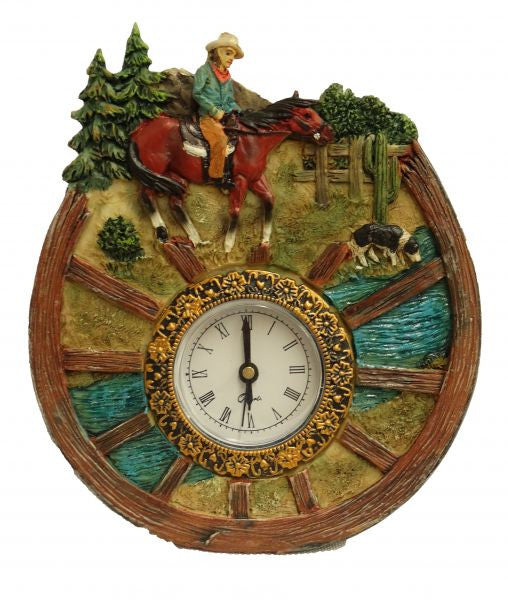 Montana West ® 4" x 5" Resin table top clock with western scene