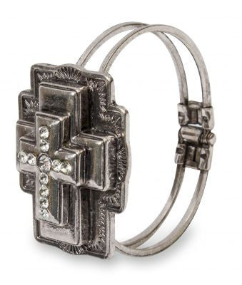 2"  Triple layer cross bracelet with crystal rhinestones.