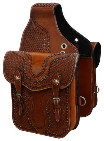 Showman ® Tooled leather saddle bag with antique copper hardware.