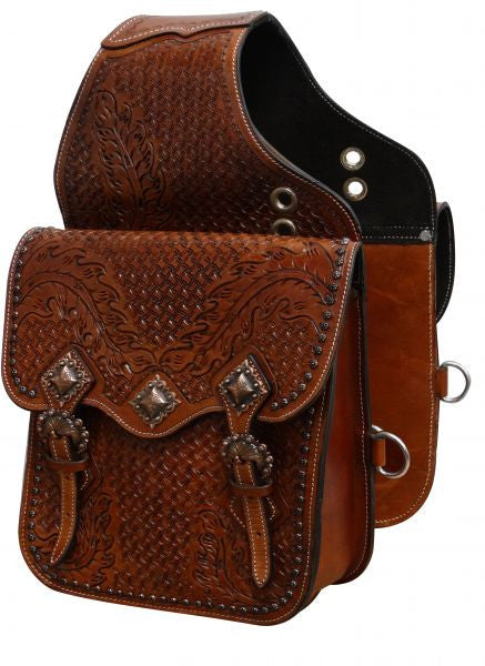 Showman ® Tooled leather saddle bag with antique copper hardware.