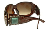 Showman Couture ™ Ladies western bling sunglasses with turquoise stone concho and crystal rhinstone inlays.