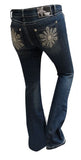 Rockin' Star boot cut denim jeans with embroiderd snowflake pocket.