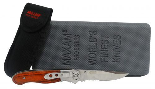 MAXAM® Half- serrated stainless steel knife with laminated wood handle