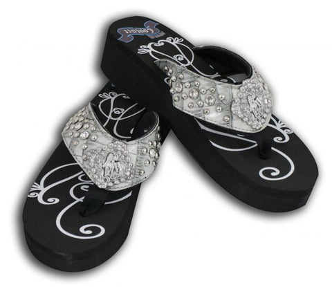 Showman Couture™ Ladies western bling flip flops with barrel racer concho.